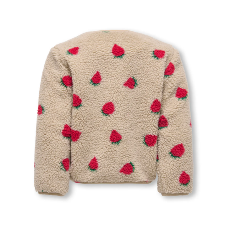 Only Mini Hoky L/S Teddy Jacket - Silver Mink Strawberry/Lining Barbados Cherry