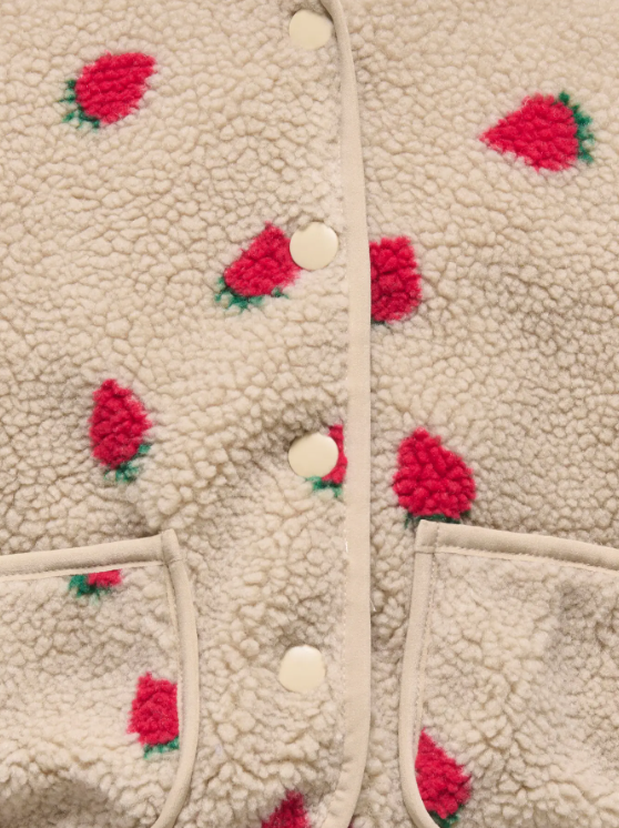 Only Mini Hoky L/S Teddy Jacket - Silver Mink Strawberry/Lining Barbados Cherry