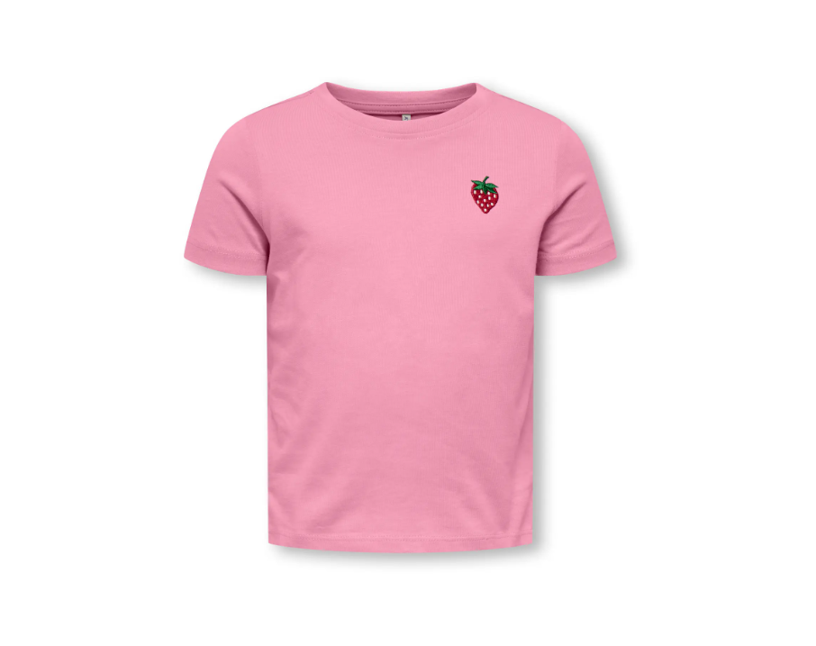 Only Mini Vega Life SS emb Tee - Cashmere Rose EMB Strawberry