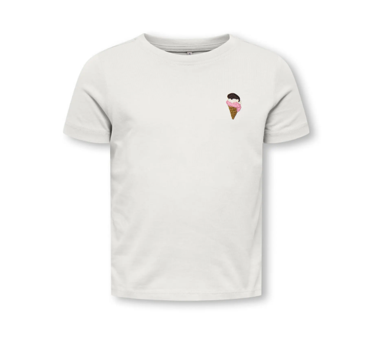Only Mini Vega Life SS emb Tee - Cloud Dancer EMB Ice Cream