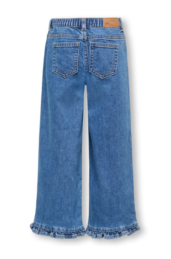 Only Mini Enna - Wide Frill Denim Jeans - Medium Blue Denim