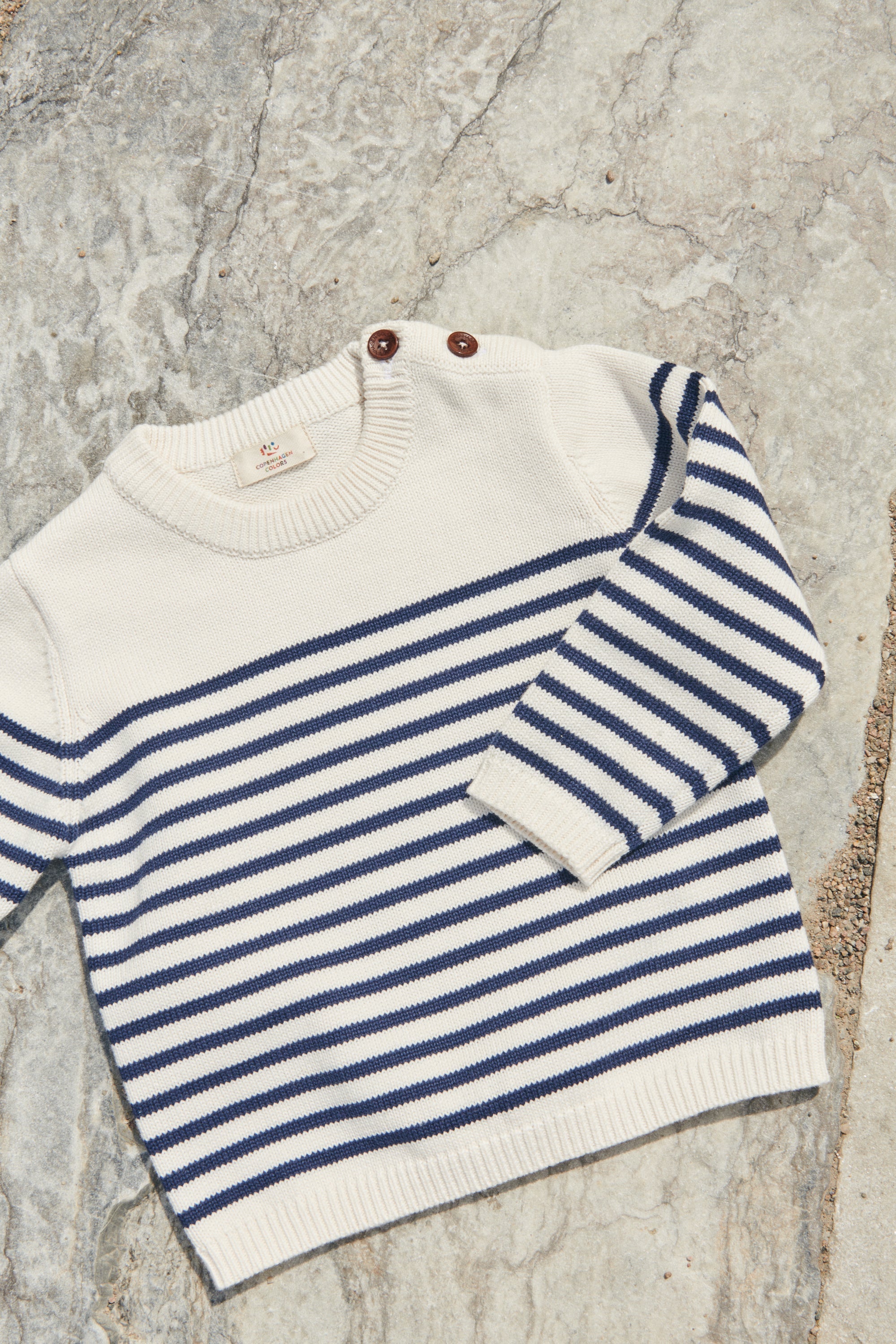 Copenhagen Colors Strik Bluse med Striber - Cream/Navy