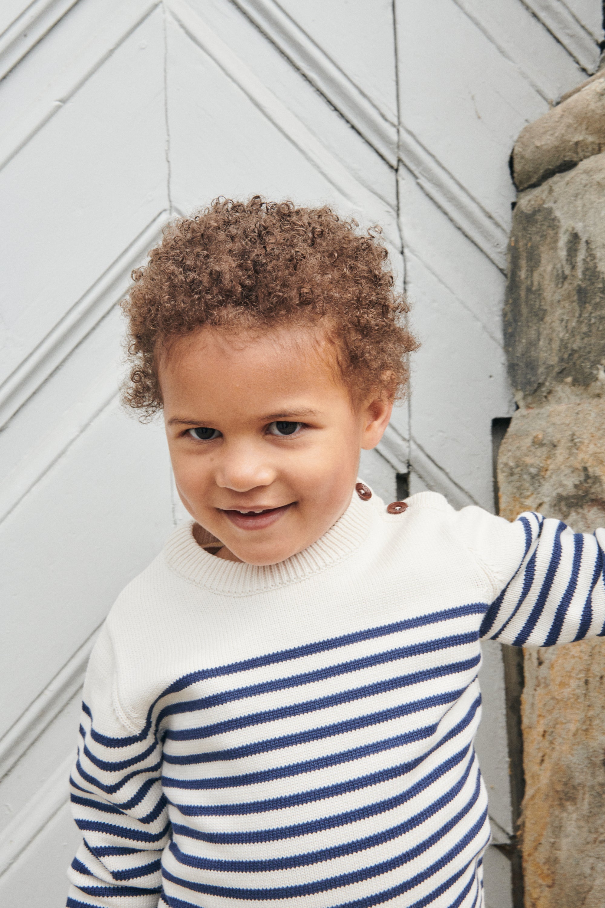 Copenhagen Colors Strik Bluse med Striber - Cream/Navy
