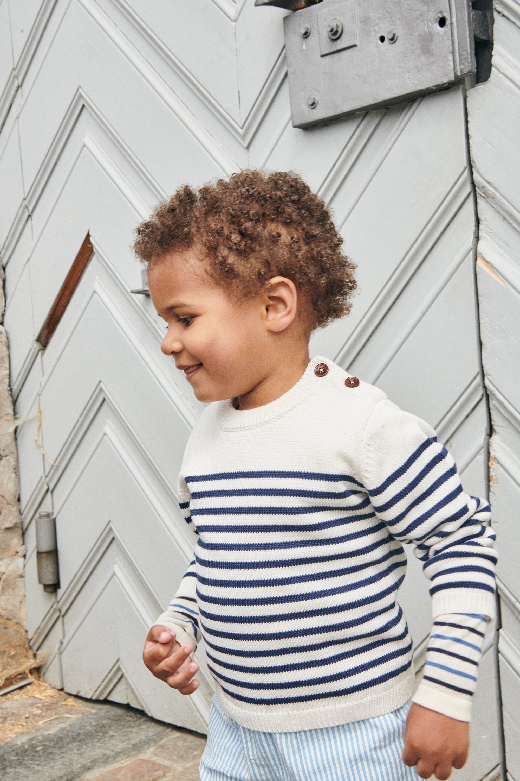 Copenhagen Colors Strik Bluse med Striber - Cream/Navy
