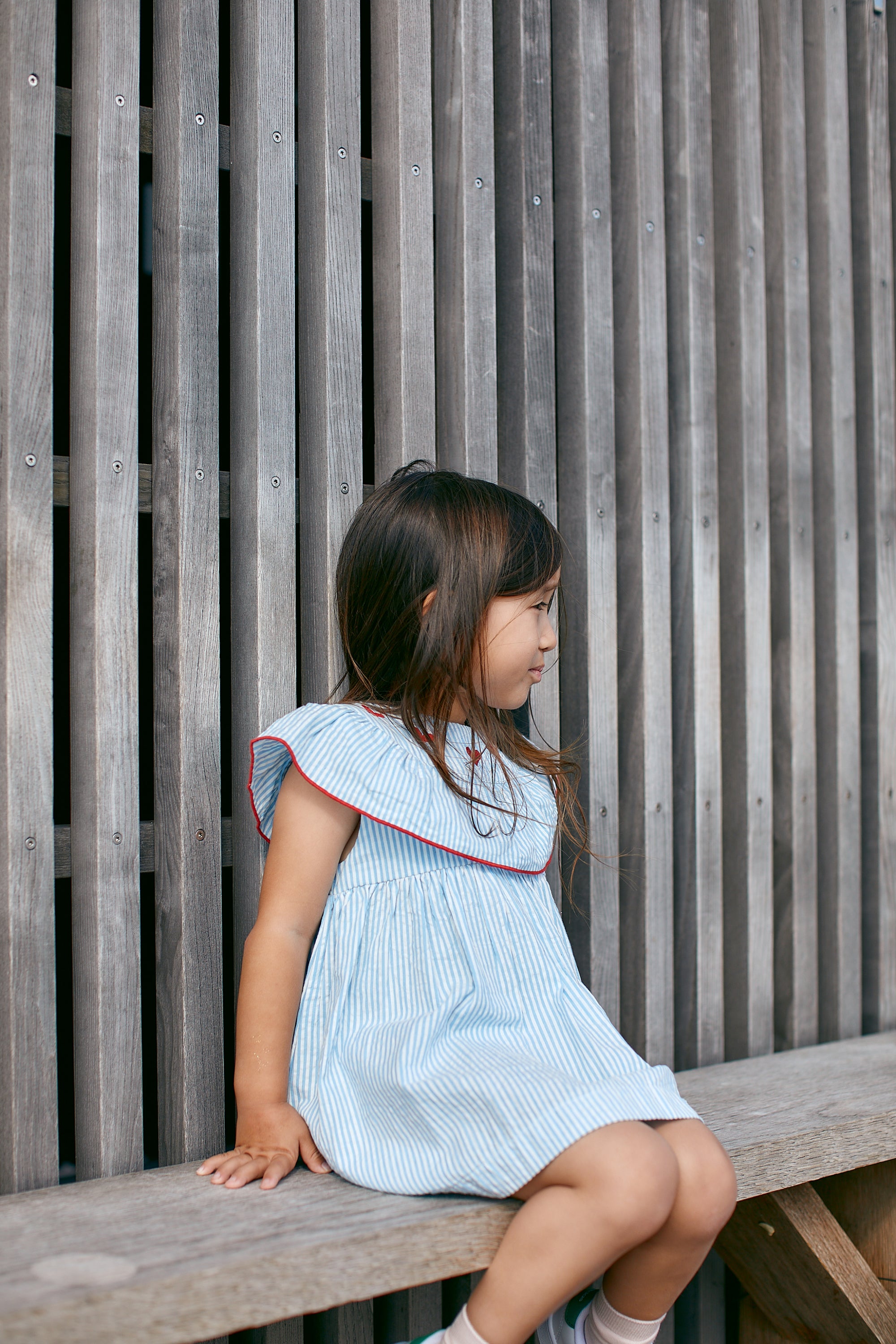 Copenhagen Colors Kjole med hjerter - Sky blue/Cream stripe