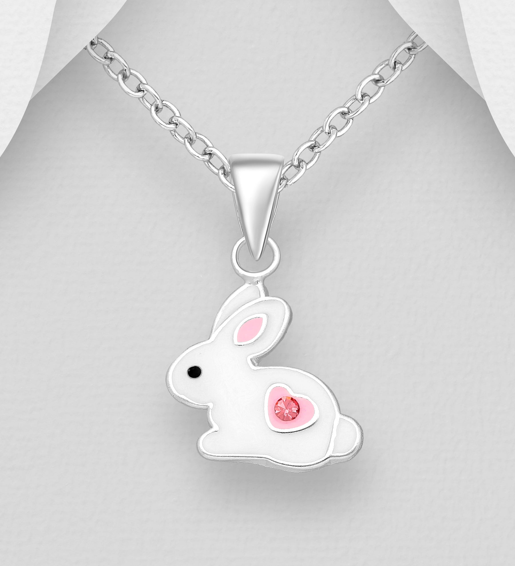 Halskæde med Kanin i Sølv - Lyserød