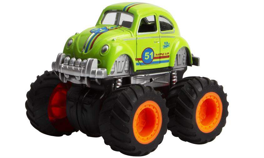 Magni VW Bobble Herbie Monster Truck med Pull back - Sort, Rød, Grøn & Gul