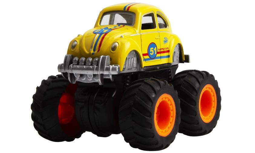 Magni VW Bobble Herbie Monster Truck med Pull back - Sort, Rød, Grøn & Gul