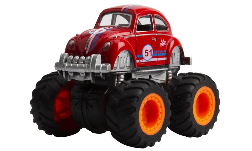 Magni VW Bobble Herbie Monster Truck med Pull back - Sort, Rød, Grøn & Gul