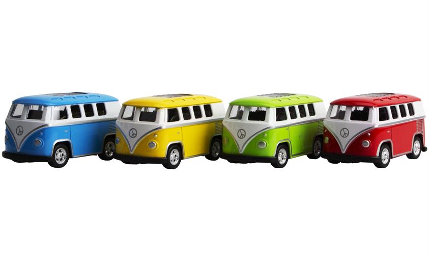 Magni VW Classic bus california med pull back - Blå, Gul, Grøn & Rød