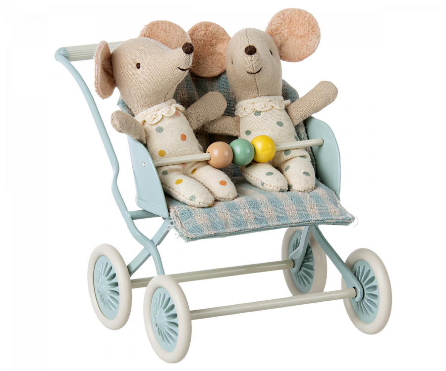 Maileg Klapvogn Baby Mus - Blå