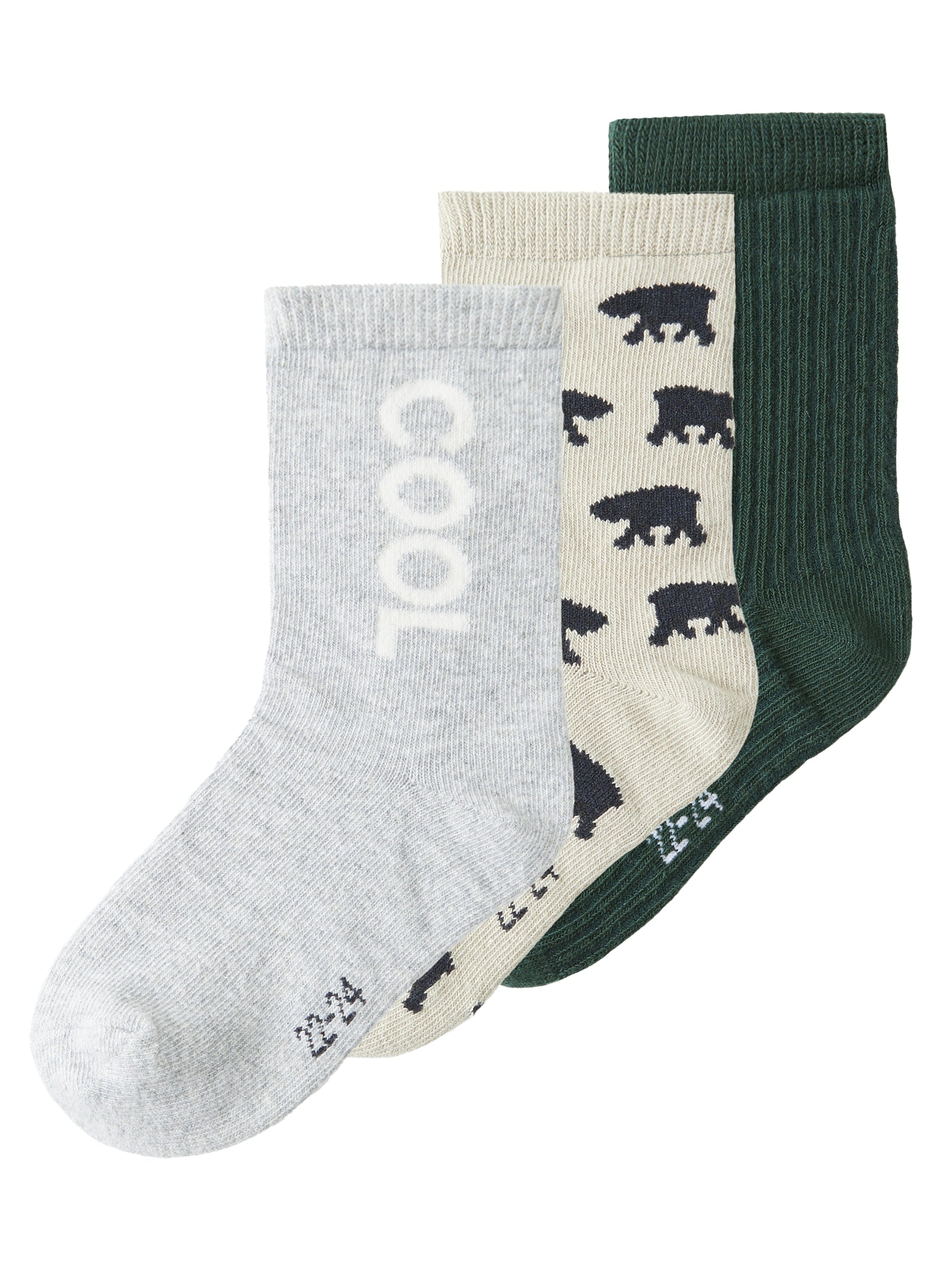 Name It Kosy 3 pack strømper - Pure Cashmere/Grey Melange/Pine Grove