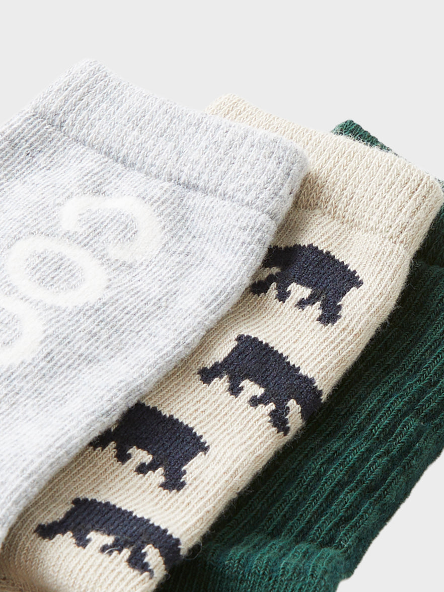 Name It Kosy 3 pack strømper - Pure Cashmere/Grey Melange/Pine Grove