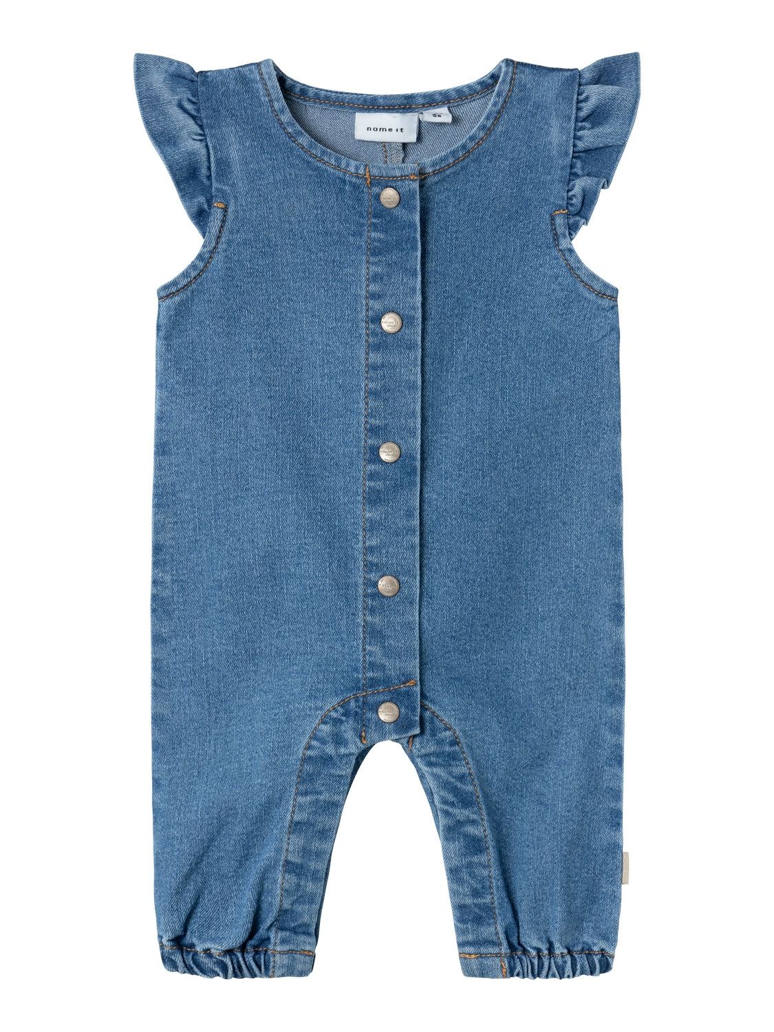 Name It Lola Frill Denim Overall - Medium Blue Denim