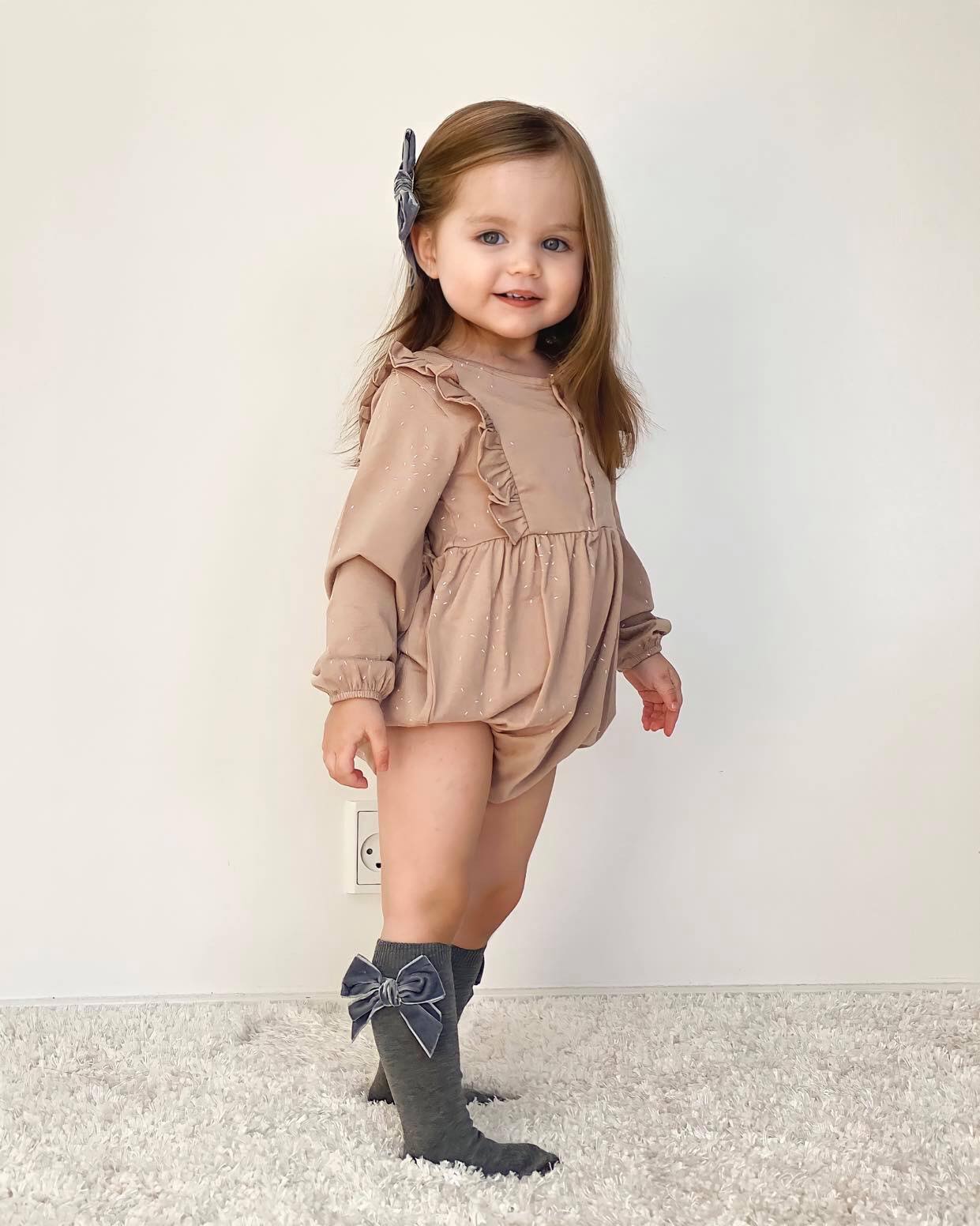 Condor Knæstrømper med Velour Sløjfe Grå