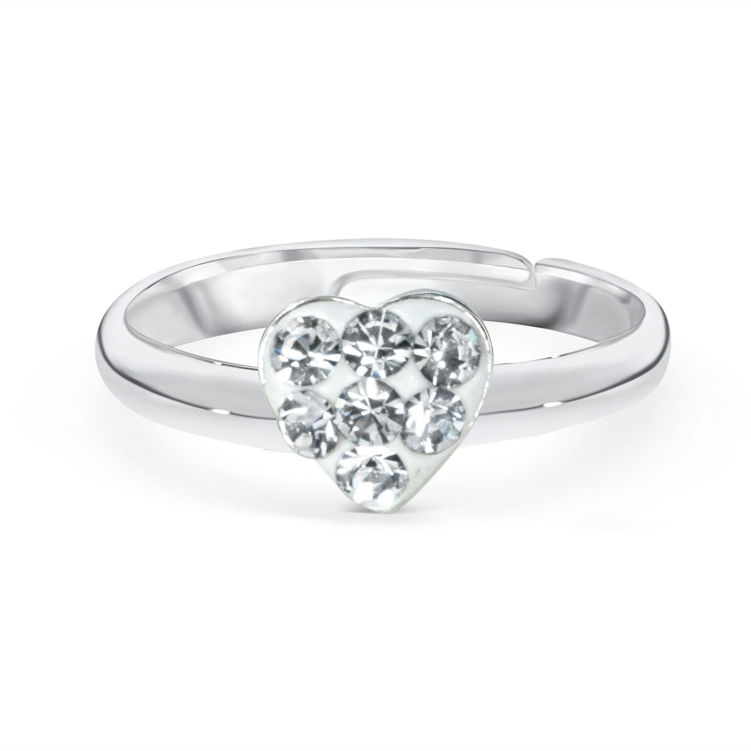 Hjerte Ring i Sølv med Klare Sten