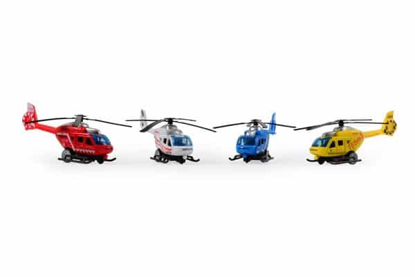 Magni Helikopter med Pull back - Rød, Hvid, Blå & Gul