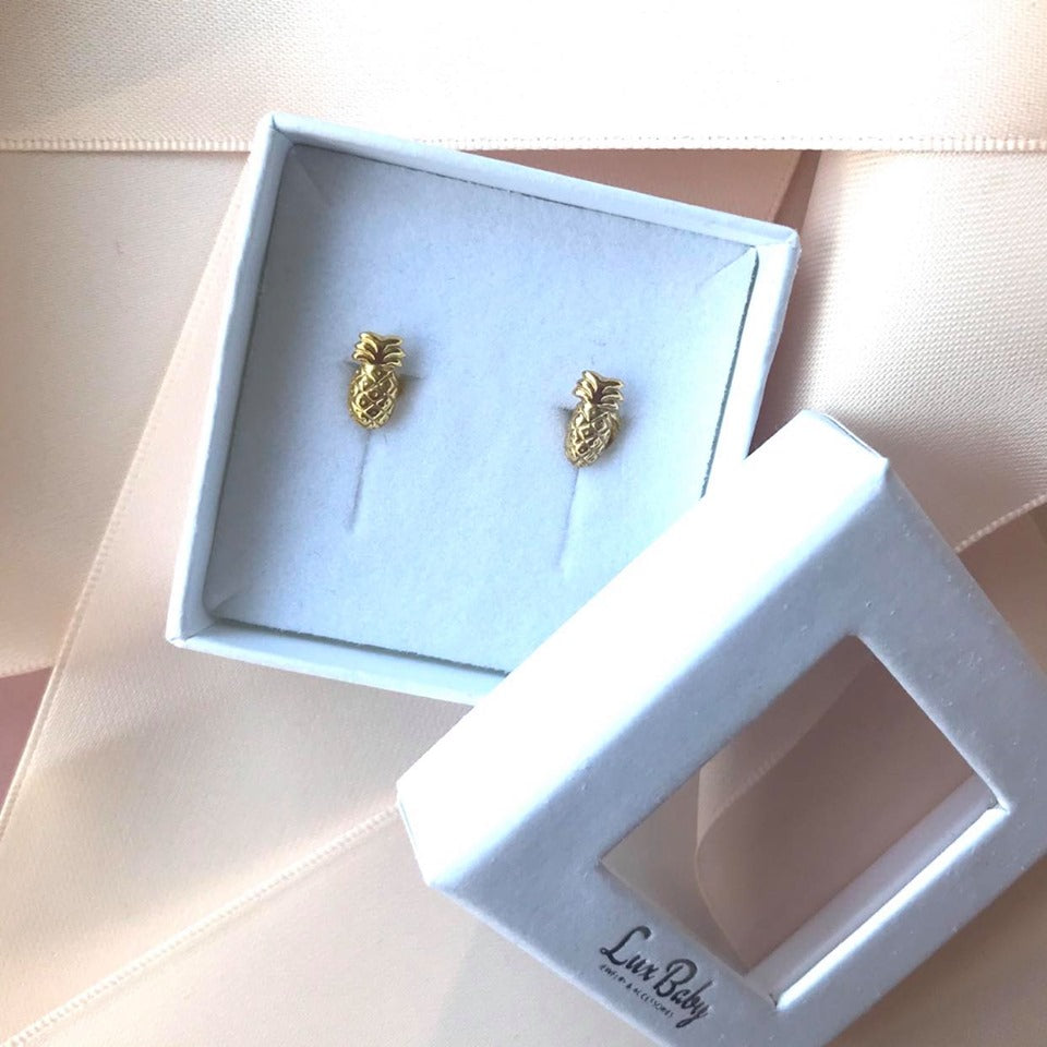Ananas Ørestikker Sterling Sølv m/Guldbelægning