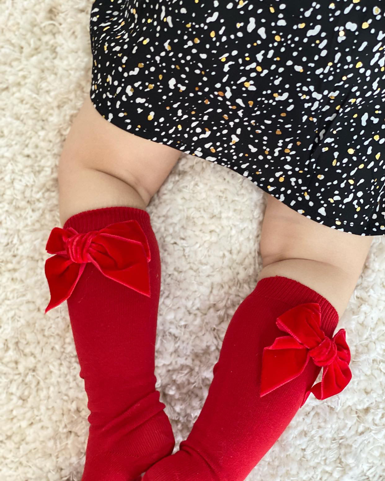 Condor Knæstrømper med Velour Sløjfe Røde