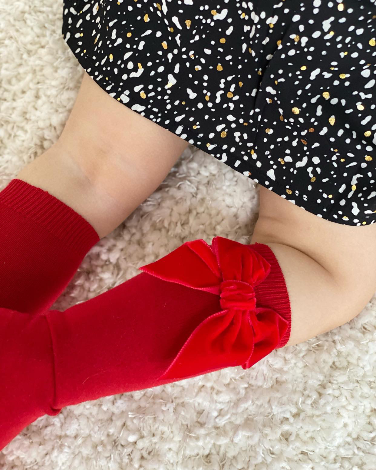 Condor Knæstrømper med Velour Sløjfe Røde