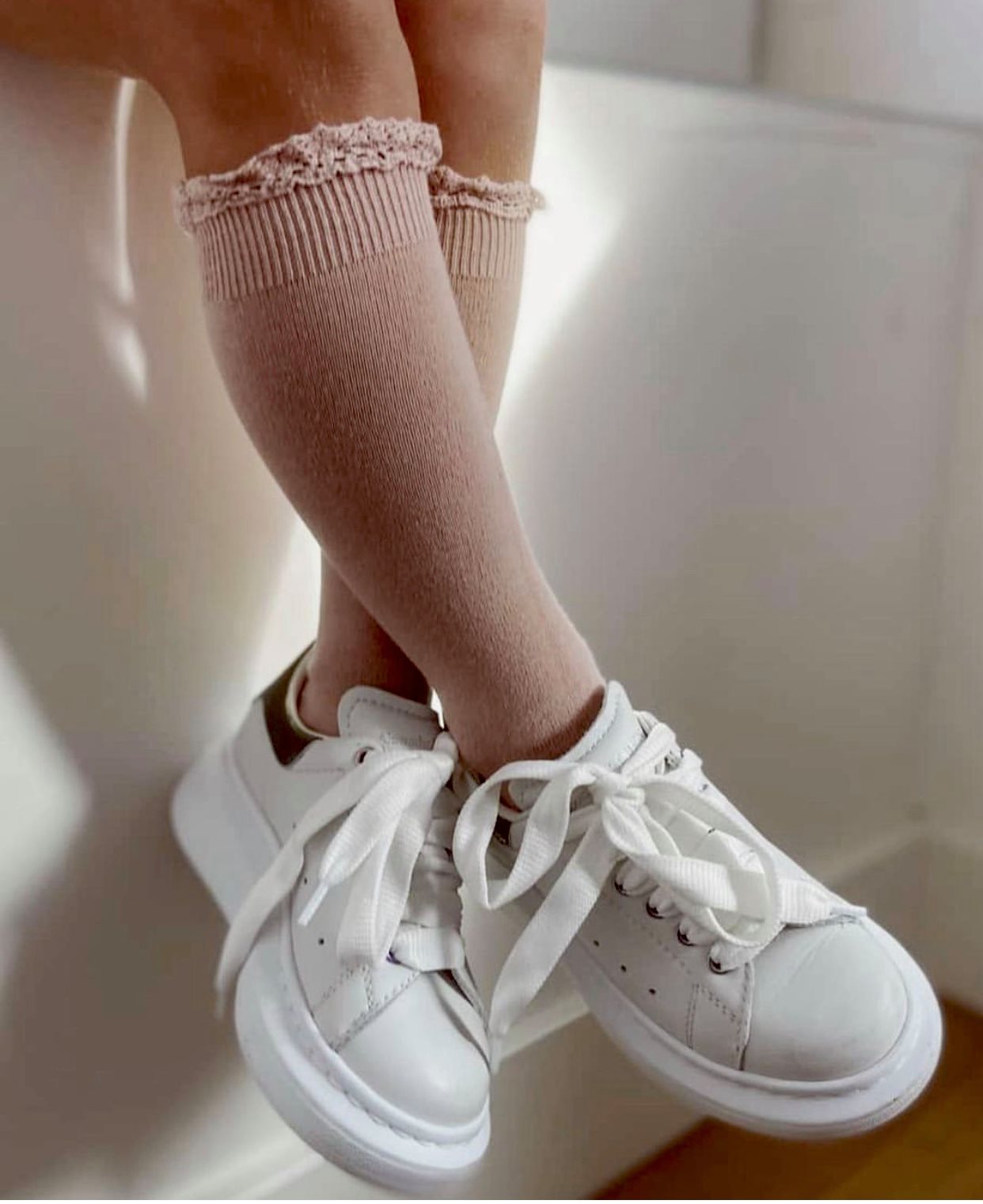 Condor Knæstrømper m/ Blondekant Rosa Empo