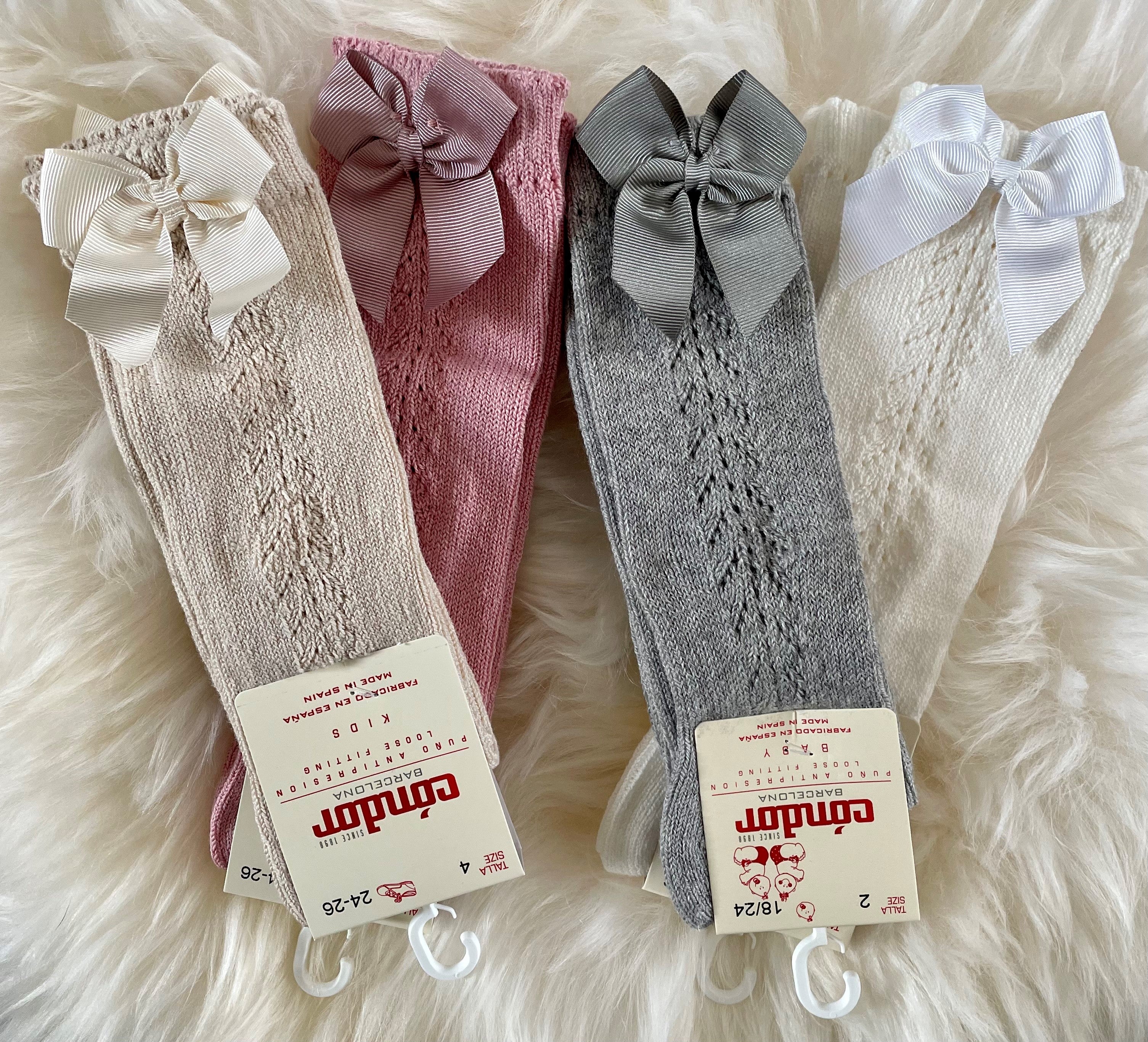 Condor Knæstrømper med Hulmønster og Sløjfe - Pale Pin