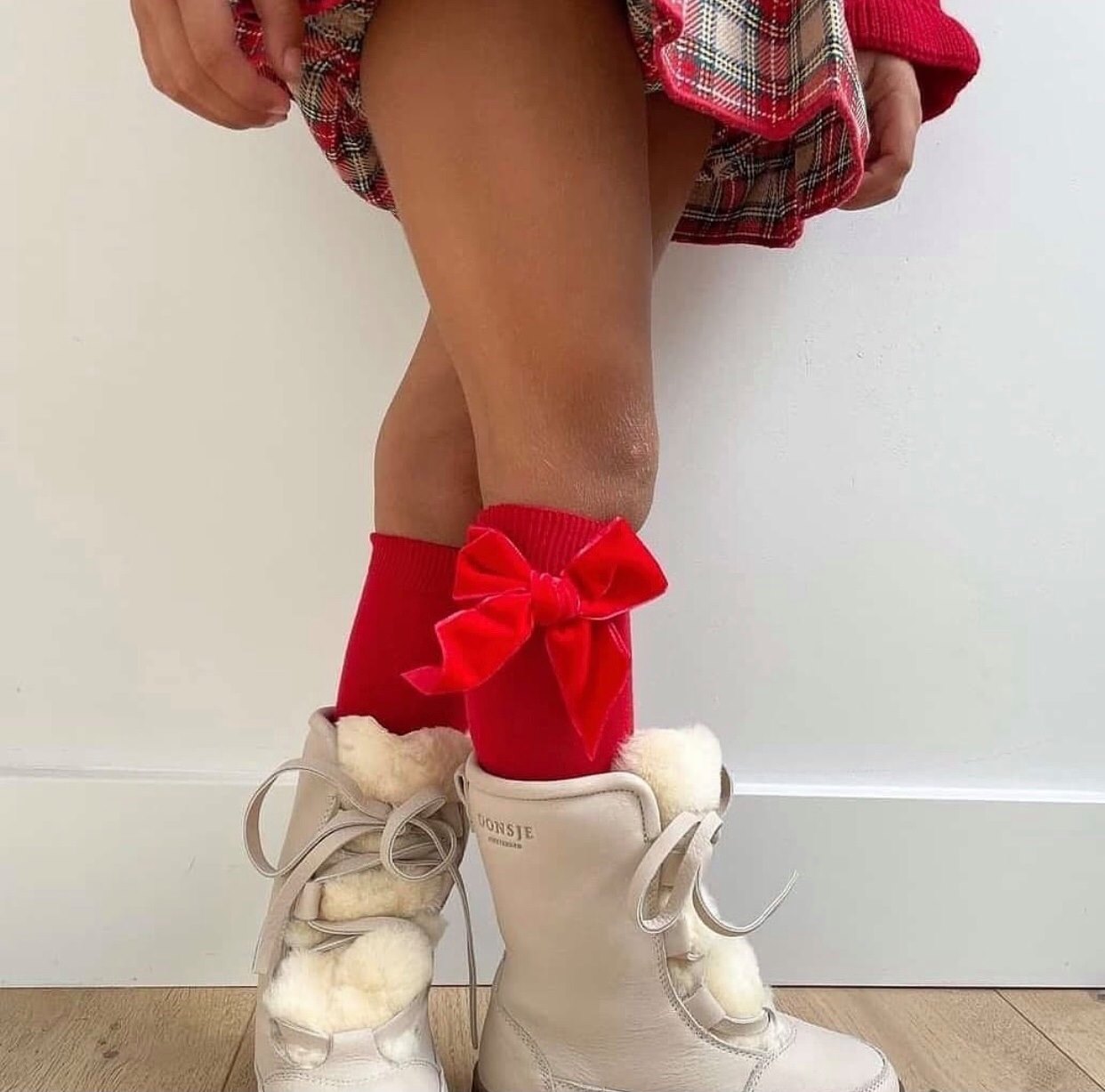 Condor Knæstrømper med Velour Sløjfe Røde