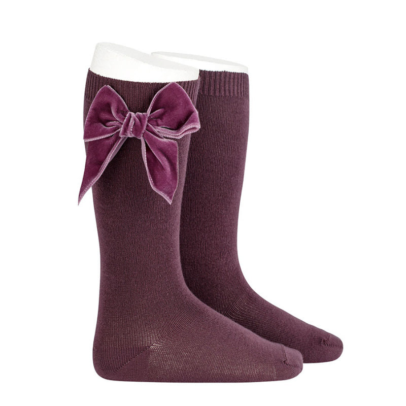 Condor Knæstrømper med Velour Sløjfe Mørk Lilla