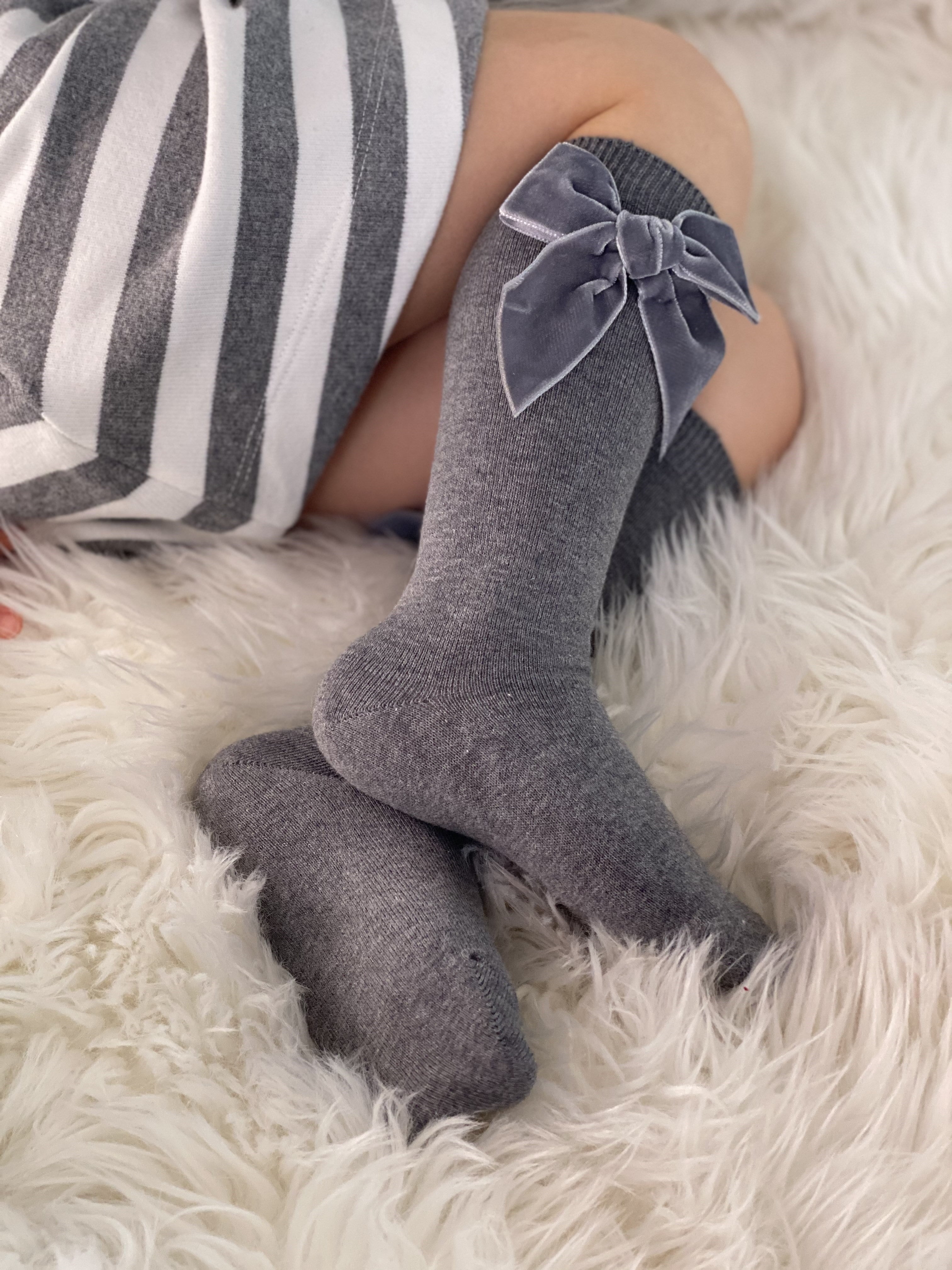 Condor Knæstrømper med Velour Sløjfe Grå
