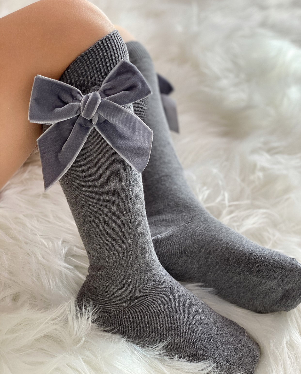 Condor Knæstrømper med Velour Sløjfe Grå