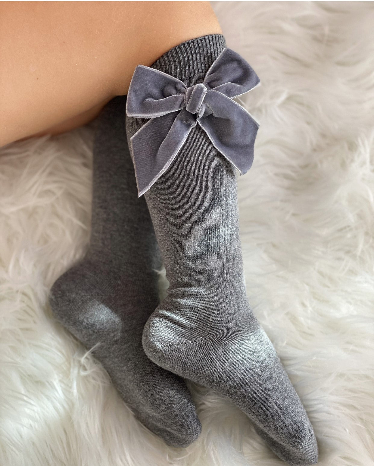 Condor Knæstrømper med Velour Sløjfe Grå