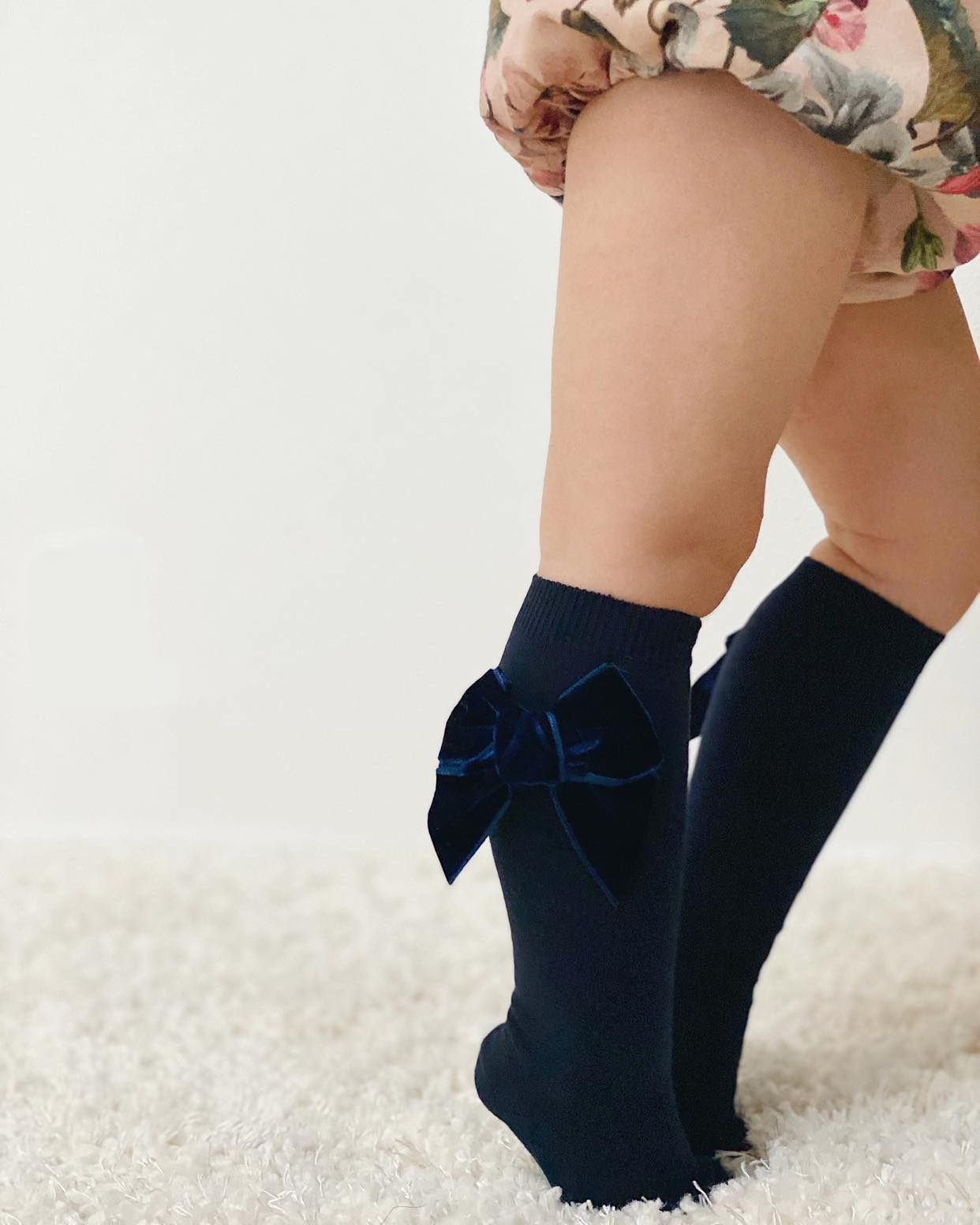 Condor Knæstrømper med Velour Sløjfe Marine Blå