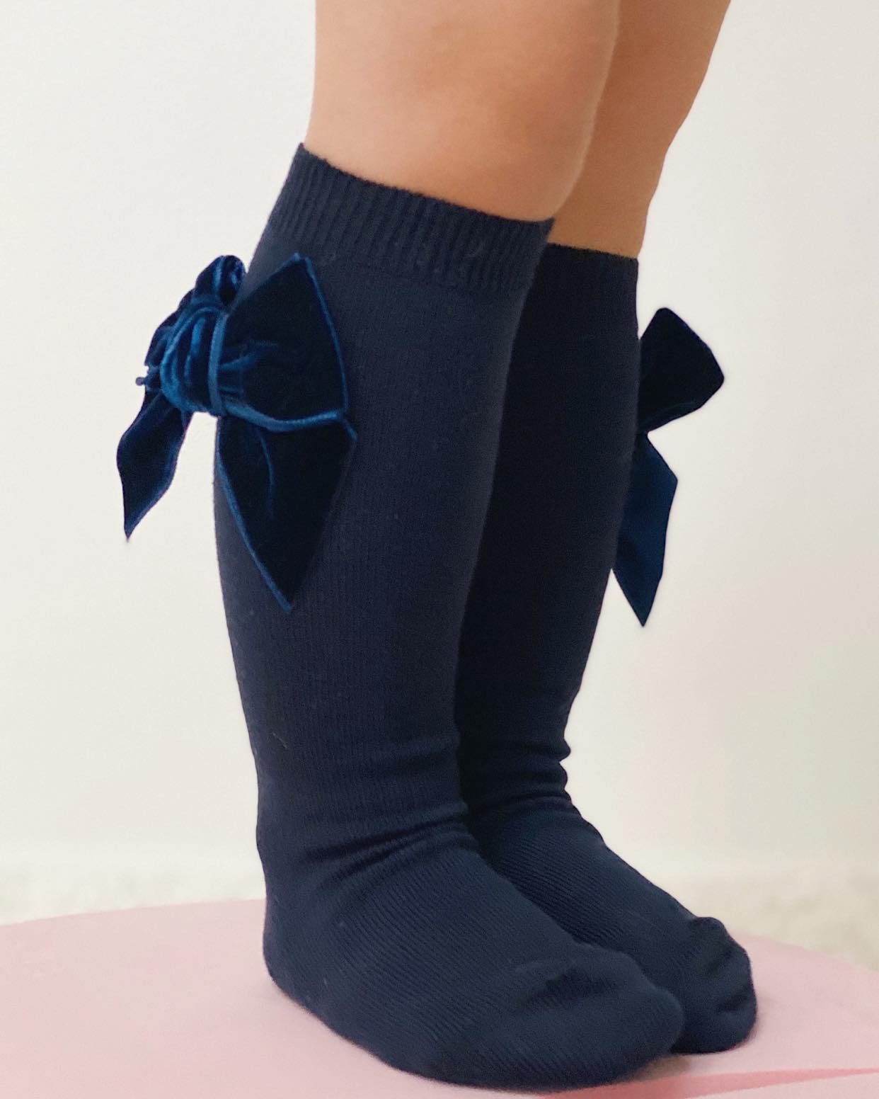 Condor Knæstrømper med Velour Sløjfe Marine Blå