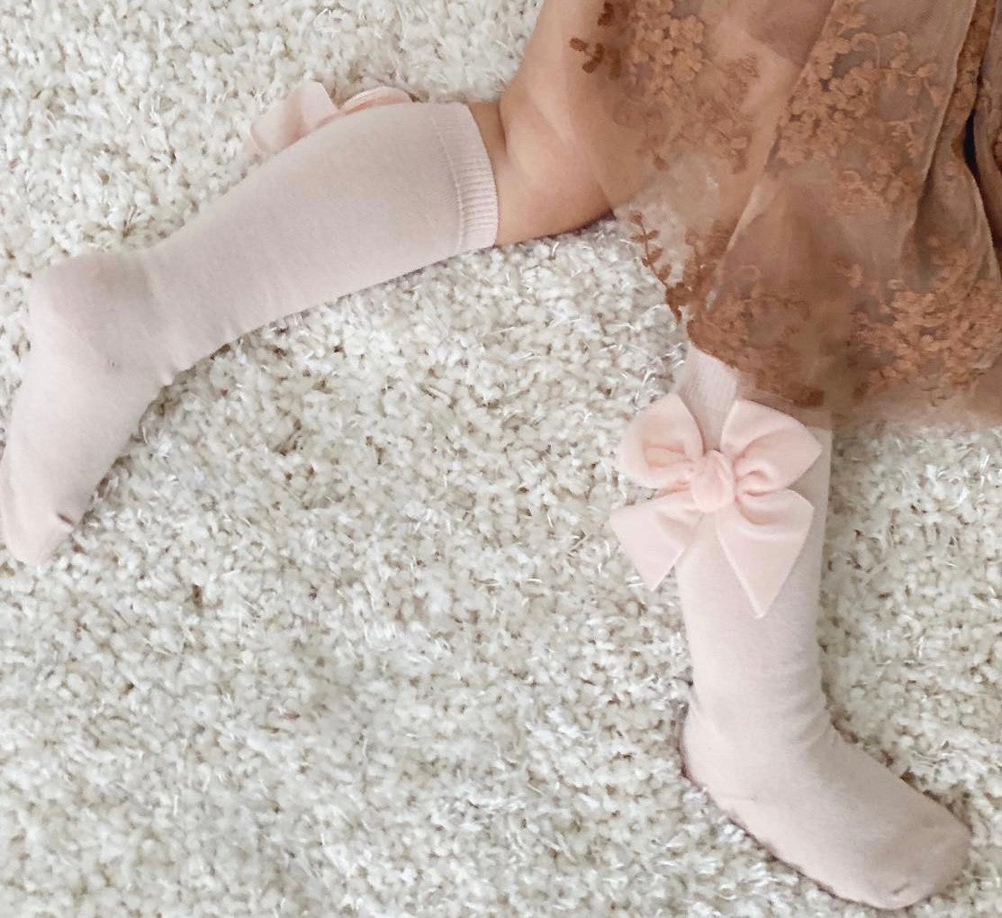 Condor Knæstrømper med Velour Sløjfe - Nude