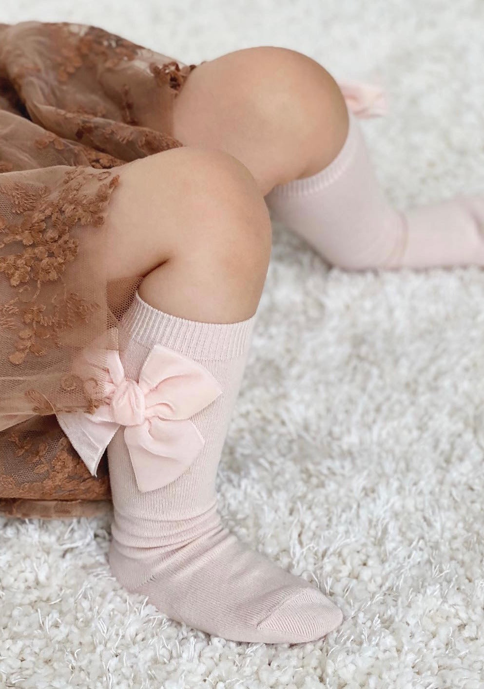 Condor Knæstrømper med Velour Sløjfe - Nude