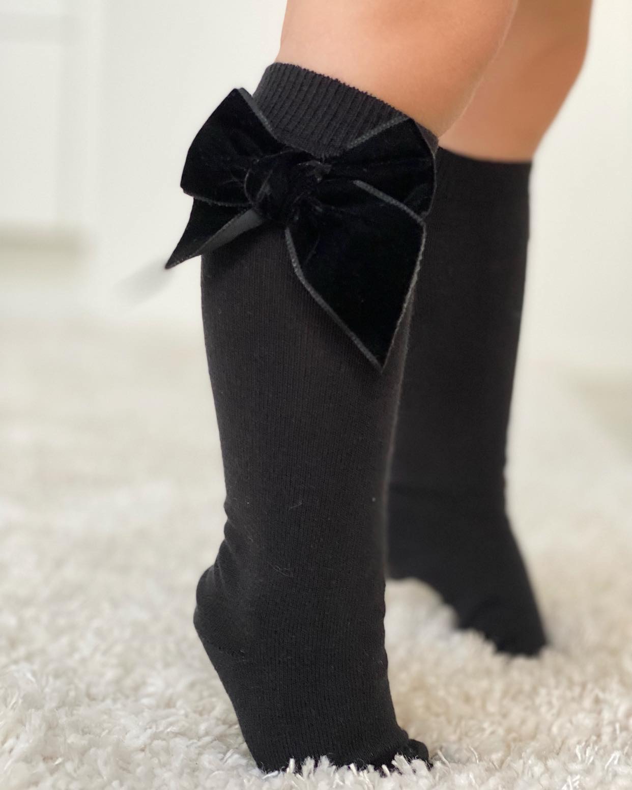 Condor Knæstrømper med Velour Sløjfe Sorte