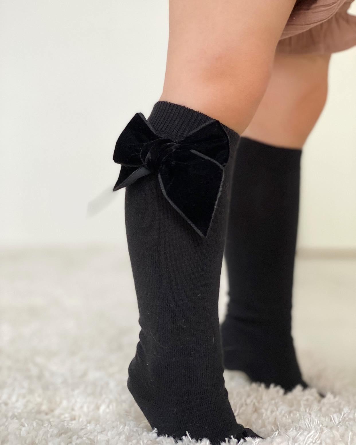 Condor Knæstrømper med Velour Sløjfe Sorte
