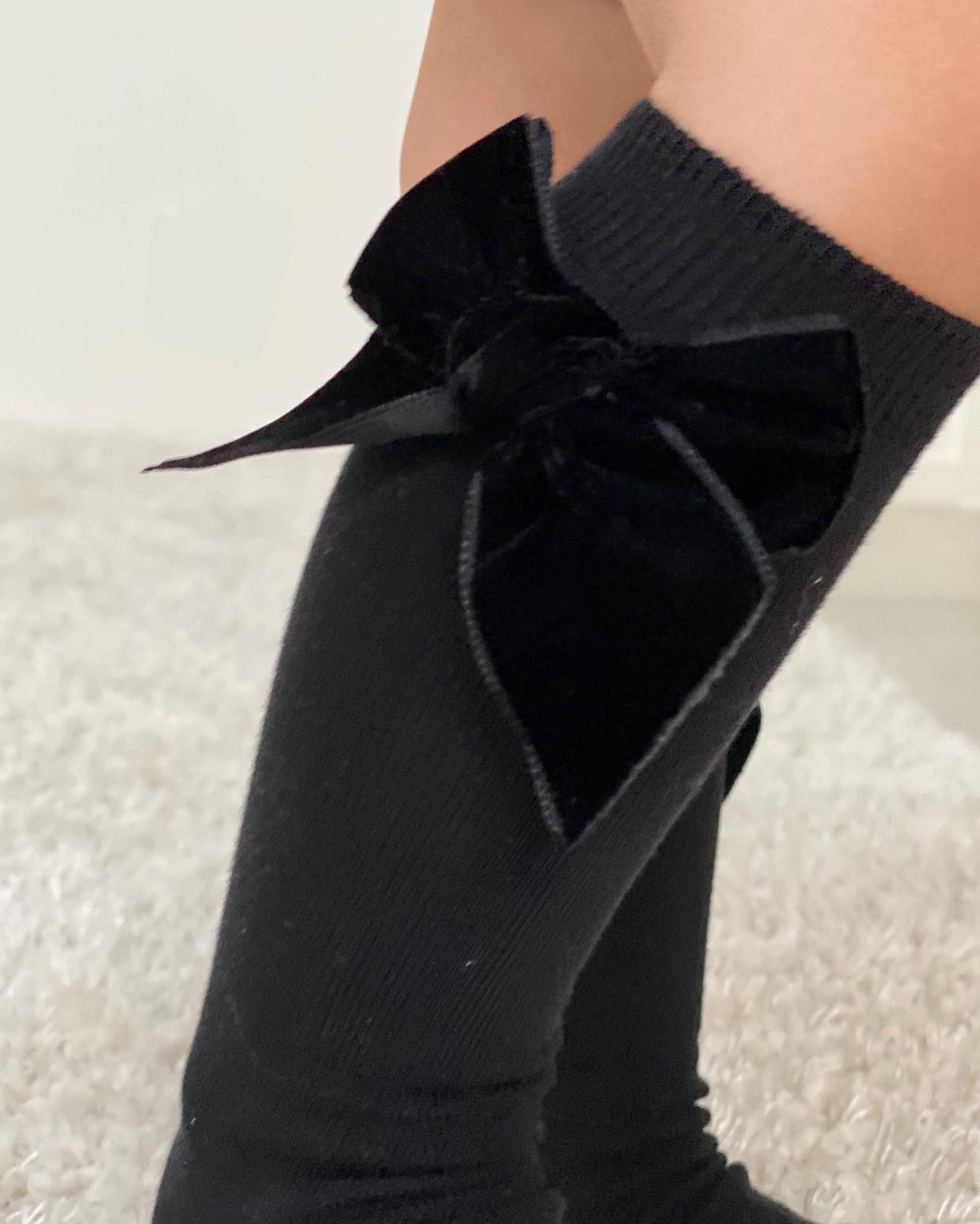 Condor Knæstrømper med Velour Sløjfe Sorte