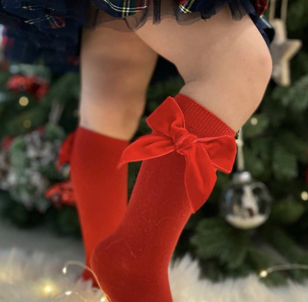 Condor Knæstrømper med Velour Sløjfe Røde