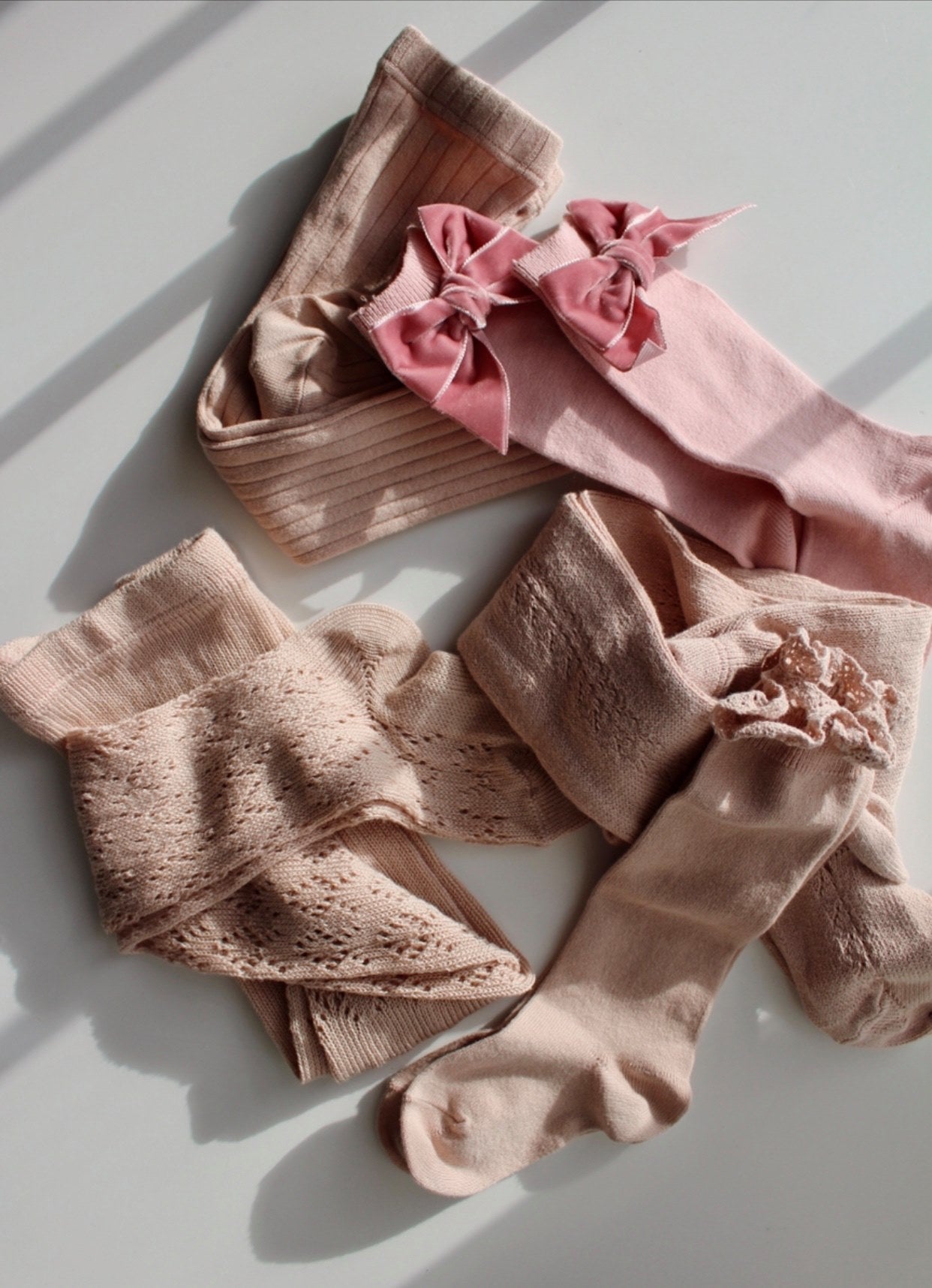 Condor Knæstrømper med Velour Sløjfe - Rosa Palo