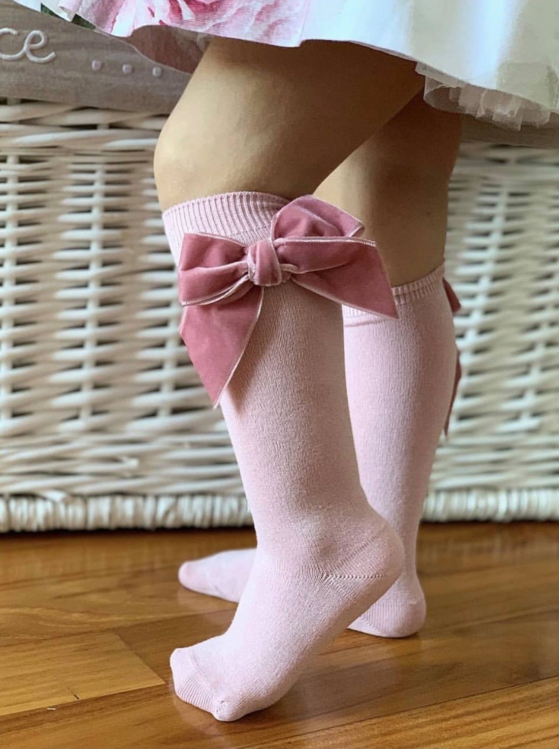 Condor Knæstrømper med Velour Sløjfe - Rosa Palo