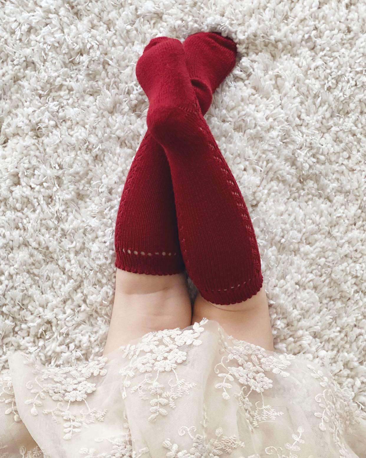 Condor Knæstrømper med Hulmønster Bordeaux