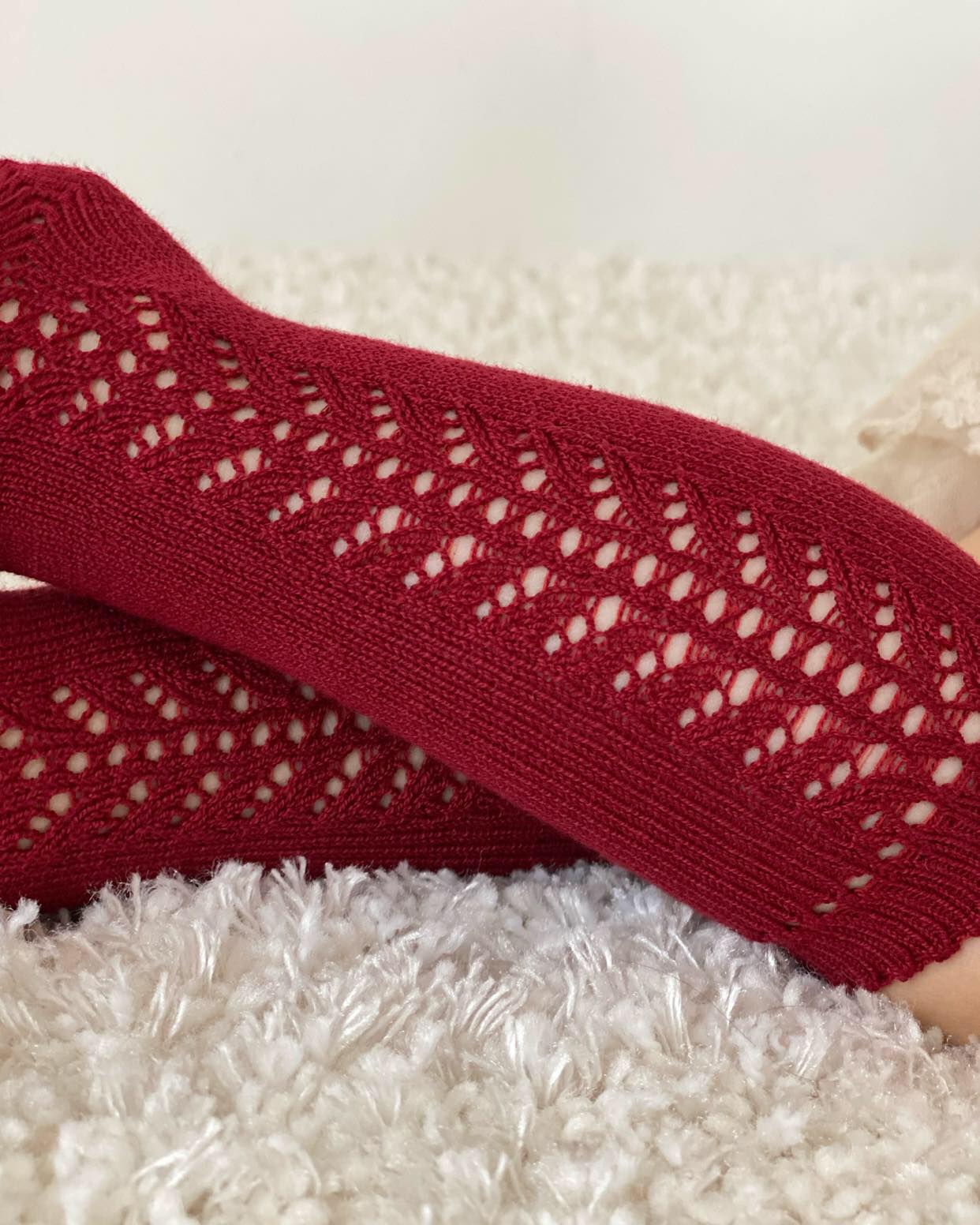 Condor Knæstrømper med Hulmønster Bordeaux