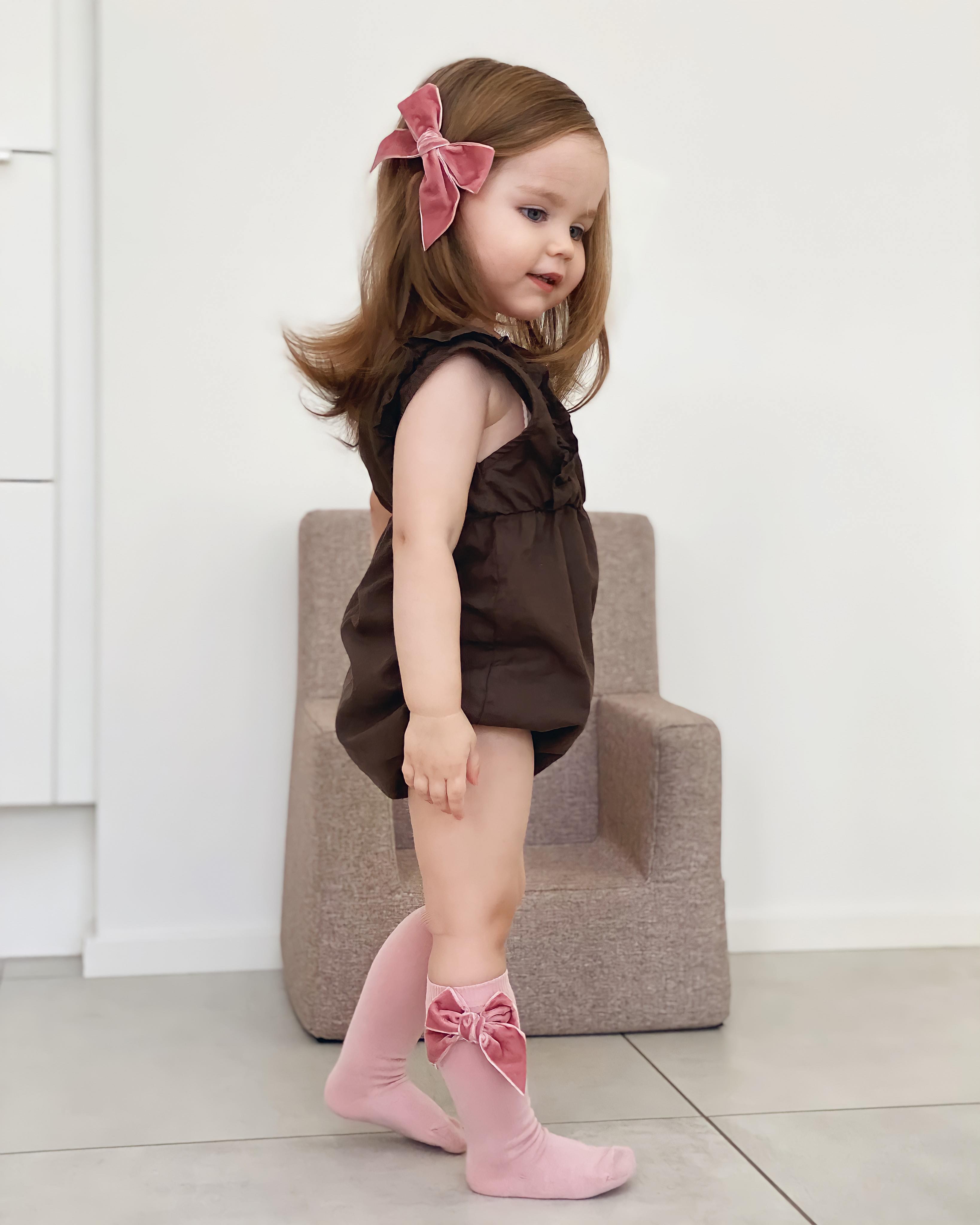 Condor Knæstrømper med Velour Sløjfe - Rosa Palo