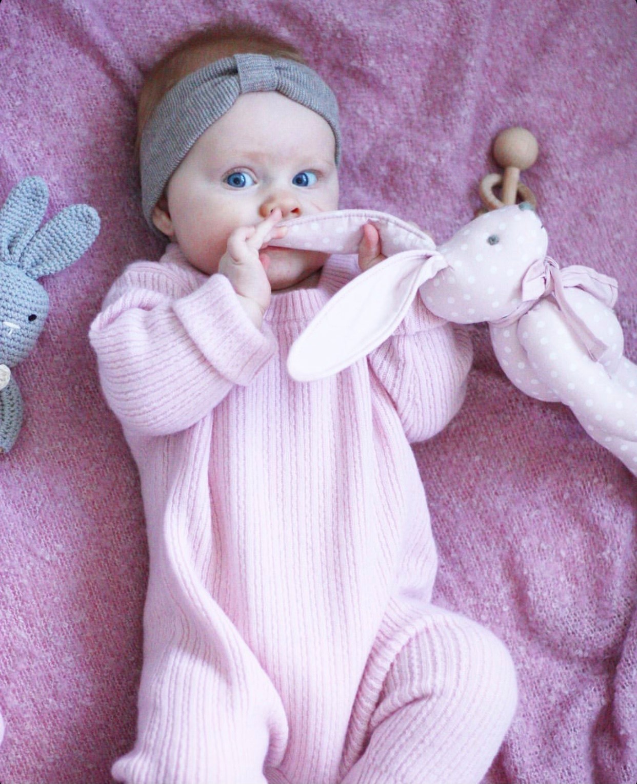 Kanin Bamse Lyserød med Prikker / Striber