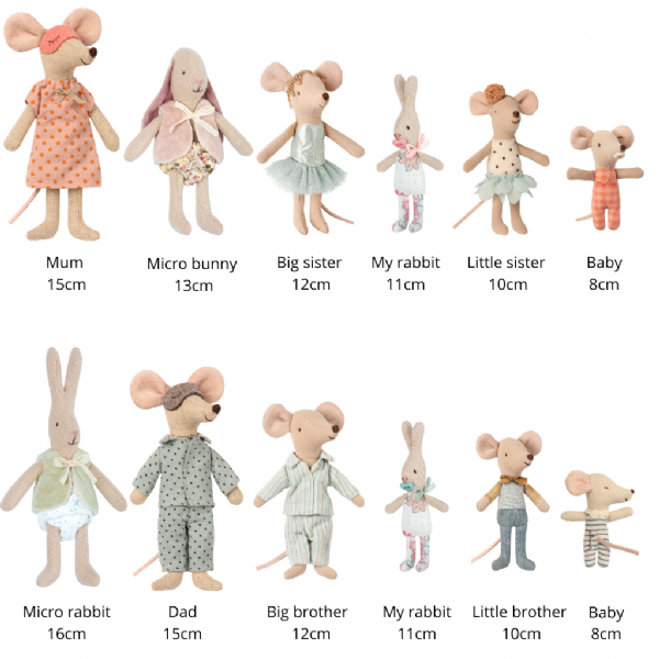 Maileg Micro Rabbit / Kanin med Stribet Dragt