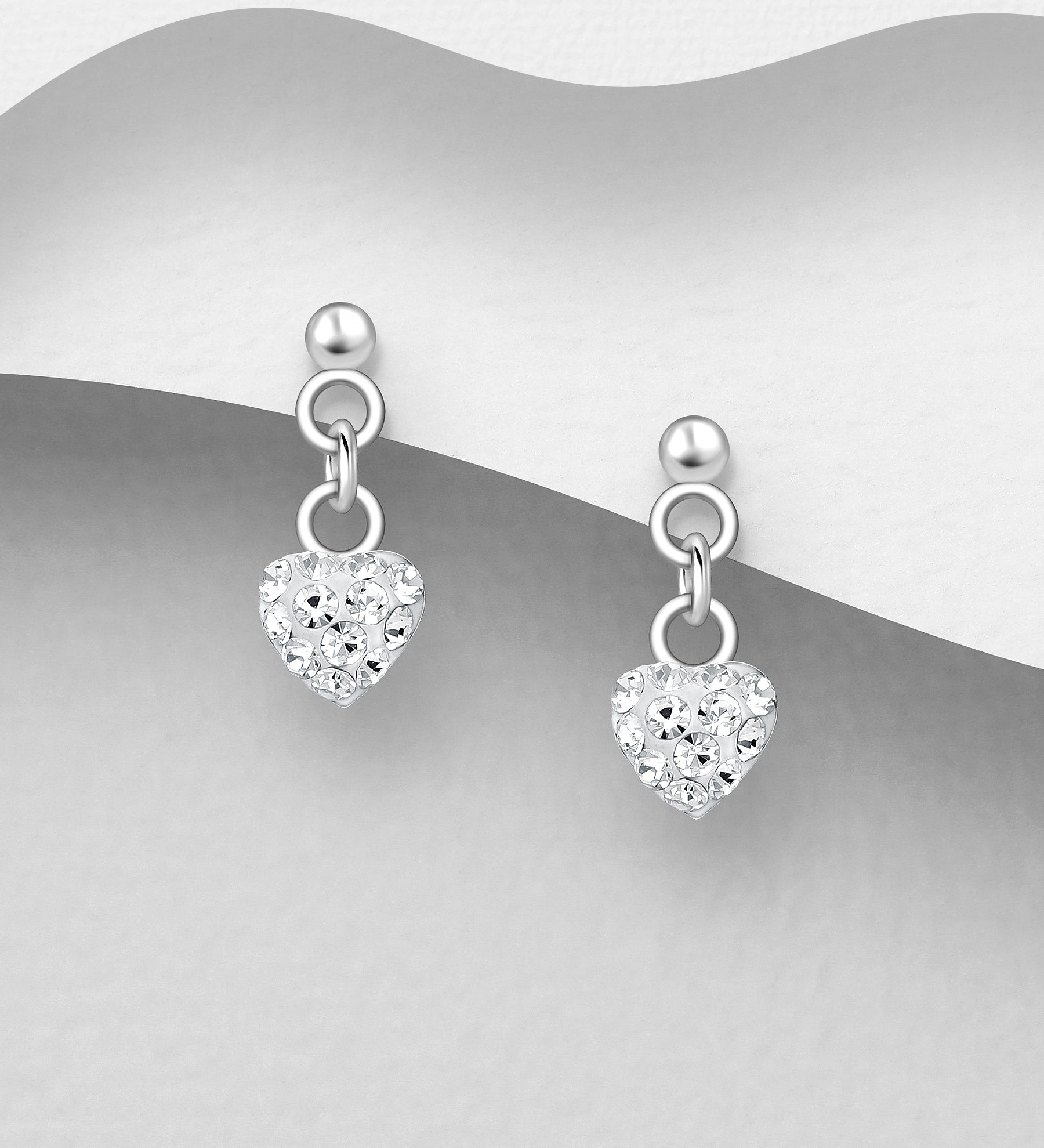 Ørestikker Hjerte med krystal Sten - Sølv