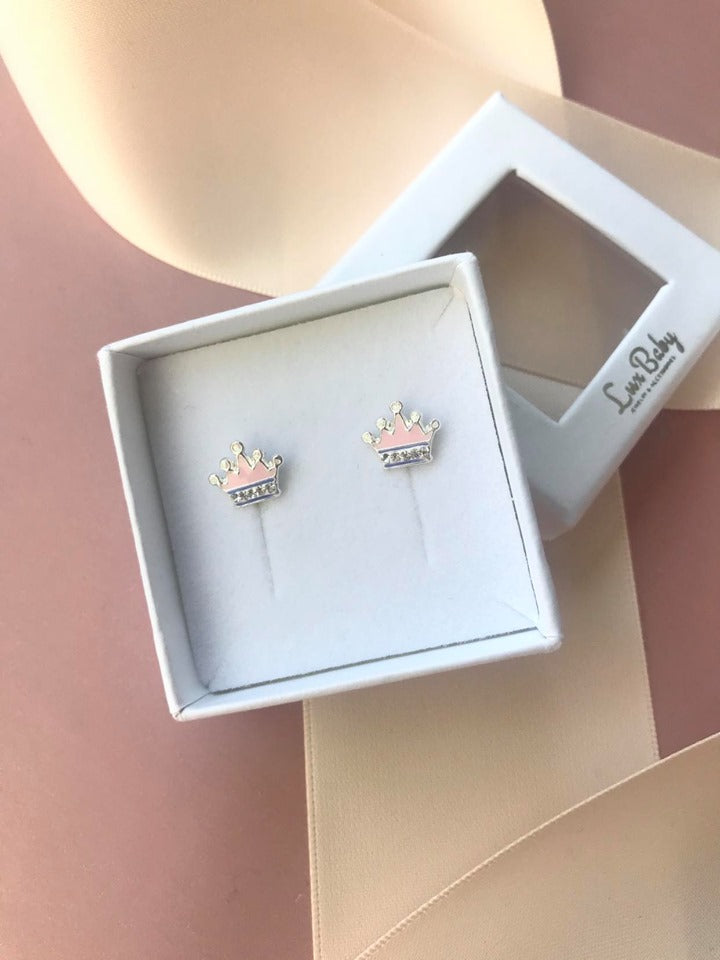 Lyserød Prinsesse Krone Ørestikker