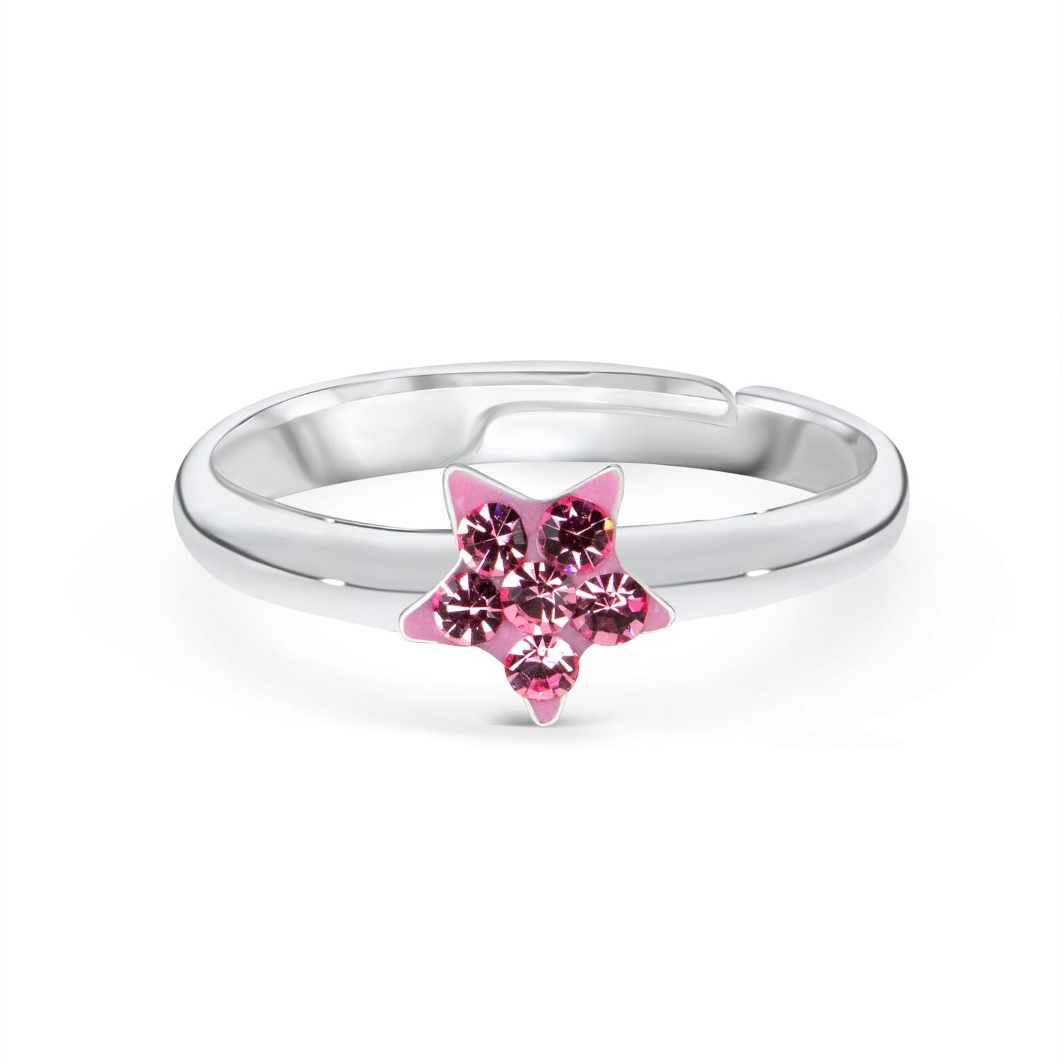 Justerbar Sølv Ring med Pink Stjerne