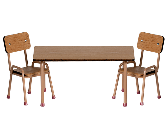 Maileg Bord og Stole Mus - Mørk Pudder